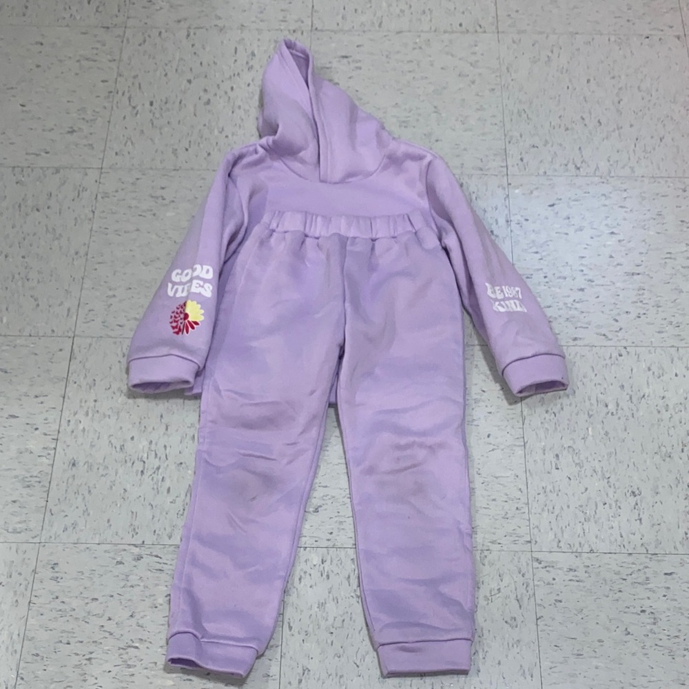 Purple Hooded Kids sweatpants girl 6y 6t set with flower design SHEIN